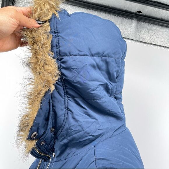 Love Tree Women’s Navy Blue Full Zip Faux Fur Trim Hooded Puffer Vest Small - Picture 8 of 15